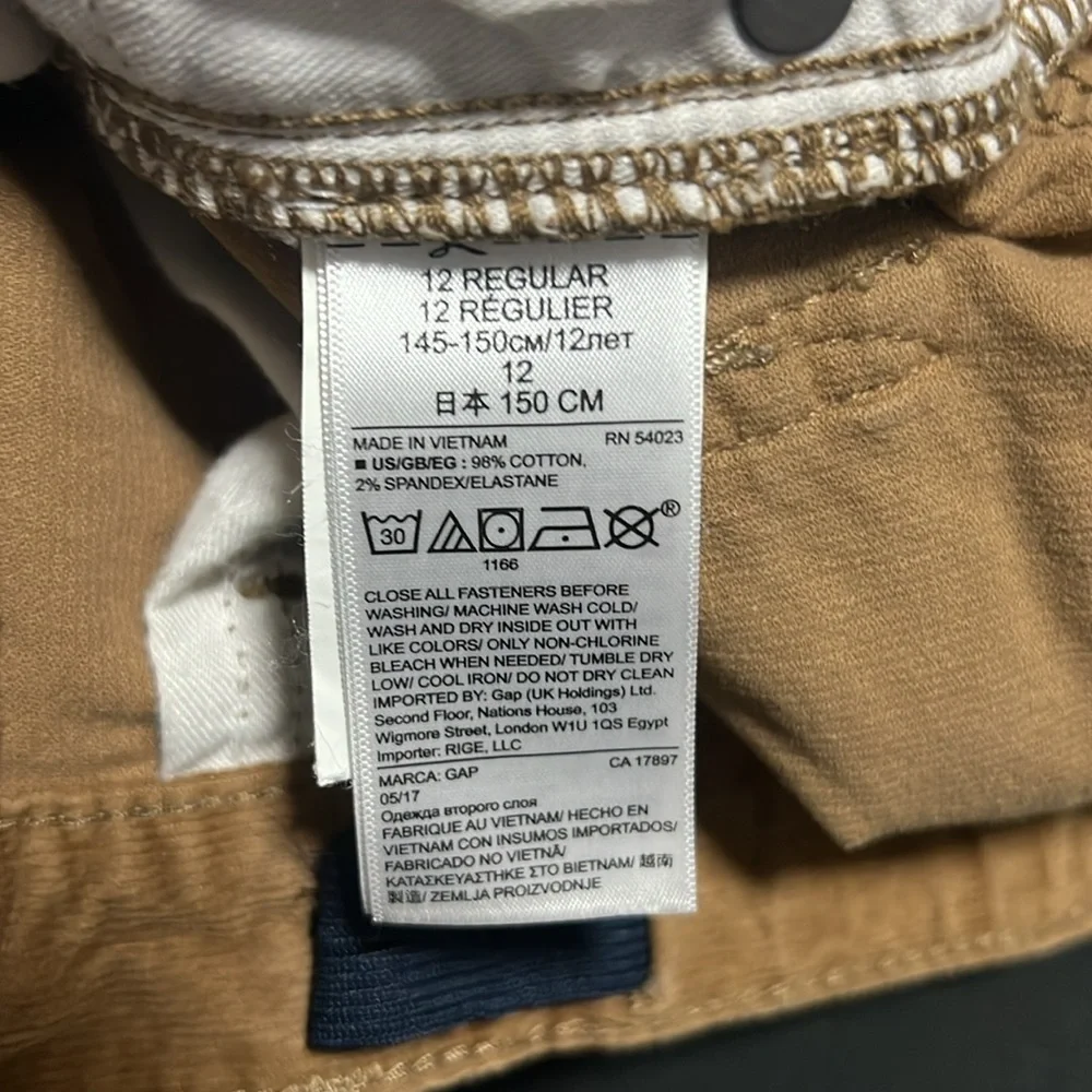 GAP Kids Boys Corduroy Regular Slim Pants Sz 12 SLIM Brown Tan